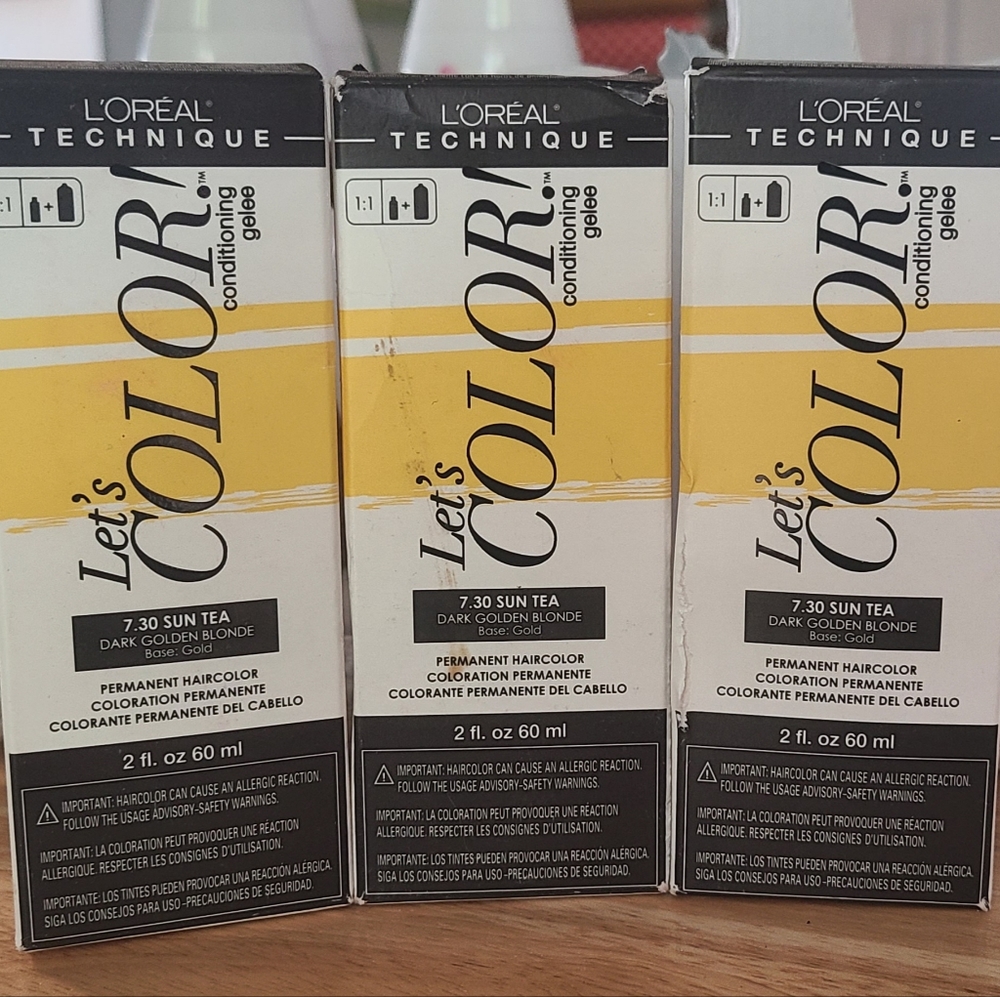 New in Box - Lot of 3 LOREAL TECHNIQUE "Let's Color!" Perm. Color- 7.30 SUN TEA